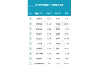 2024年11月皮卡市場(chǎng)分析 銷(xiāo)量4.4萬(wàn) 同比下降3.1%